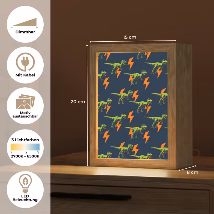 Bliksemschichten - Oranje - Dinosaurussen Light Box met kabel (Kinderlampje) klein -USP_websiteoverzichtDE