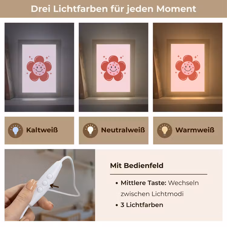 Bloem - Roze - Hartjes Light Box met kabel (Kinderlampje) klein -USP_lichtkleurDE