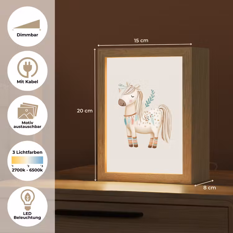 Bohemian - Paard - Beige Light Box met kabel (Kinderlampje) klein -USP_websiteoverzichtDE