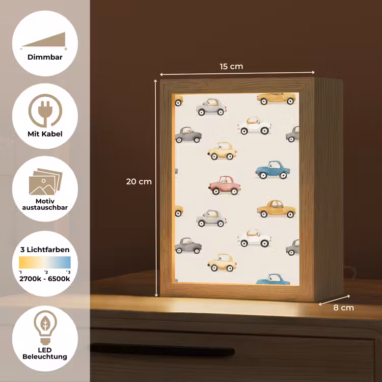 Kleurrijke - Retro - Autootjes Light Box met kabel (Kinderlampje) klein -USP_websiteoverzichtDE