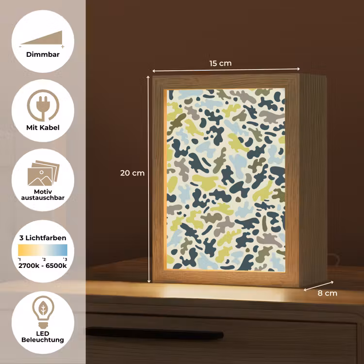 Camouflage - Groen - Blauw - Jongens - Kinderen Light Box met kabel (Kinderlampje) klein -USP_websiteoverzichtDE
