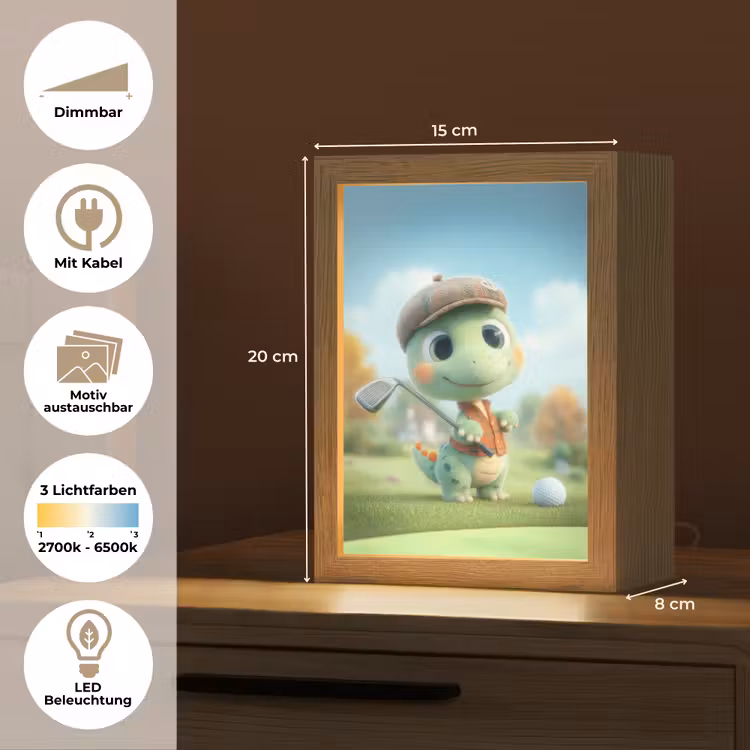 Cartoon - Dino - Groen - Golven Light Box met kabel (Kinderlampje) klein -USP_websiteoverzichtDE