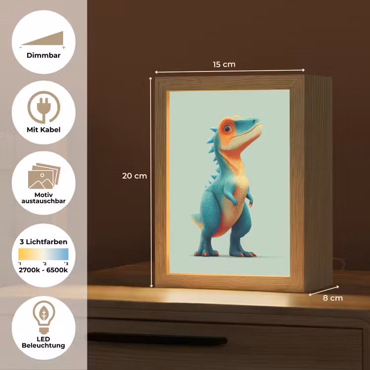 Cartoon - Dino - Oranje - Stekels Light Box met kabel (Kinderlampje) klein -USP_websiteoverzichtDE