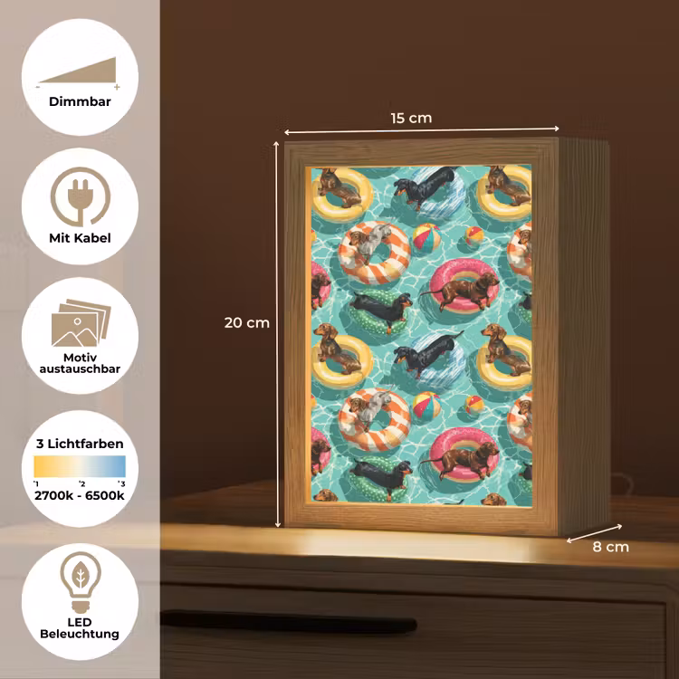 Teckels - Zwembad - Kleurrijk Light Box met kabel (Kinderlampje) klein 904 -USP_websiteoverzichtDE