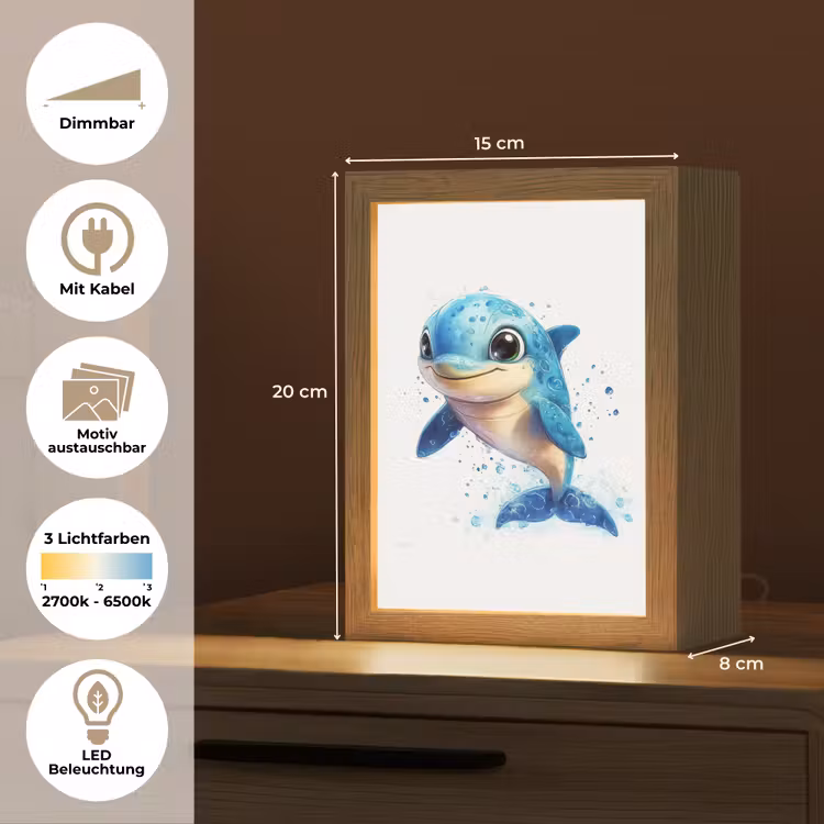Dolfijn - Blauw - Water - Druppels Light Box met kabel (Kinderlampje) klein -USP_websiteoverzichtDE