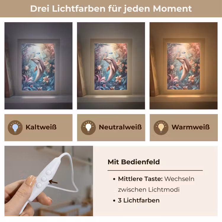 Dolfijn - Vissen - Onderwaterwereld - Bloemen Light Box met kabel klein -USP_lichtkleurDE