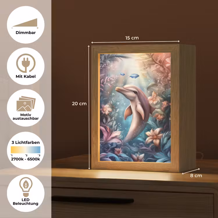 Dolfijn - Vissen - Onderwaterwereld - Bloemen Light Box met kabel (Kinderlampje) klein -USP_websiteoverzichtDE