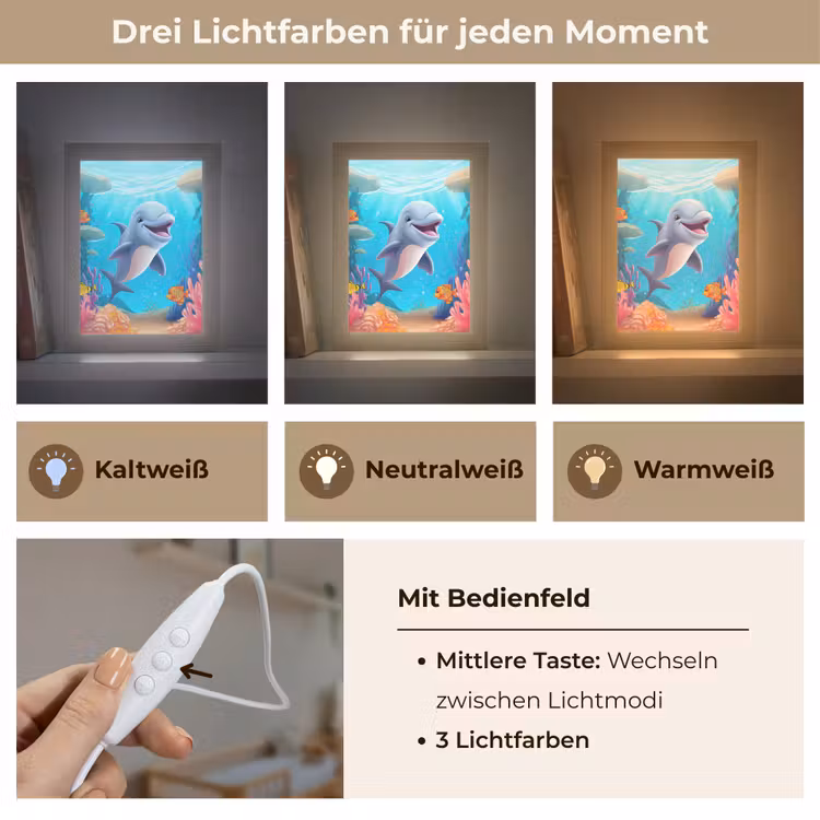 Dolfijn - Zeedieren - Onderwater - Kinderen - Meisjes Light Box met kabel klein -USP_lichtkleurDE
