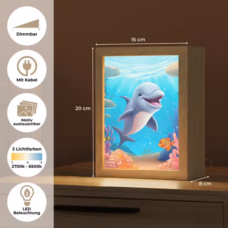 Dolfijn - Zeedieren - Onderwater - Kinderen - Meisjes Light Box met kabel (Kinderlampje) klein -USP_websiteoverzichtDE