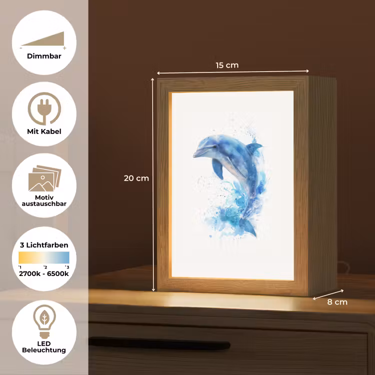 Dolfijn - Water - Blauw Light Box met kabel (Kinderlampje) klein -USP_websiteoverzichtDE