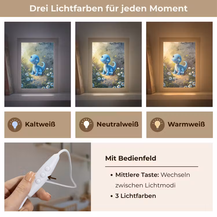 Dino - Blauw - Baby - Dinosaurus Light Box met kabel klein -USP_lichtkleurDE