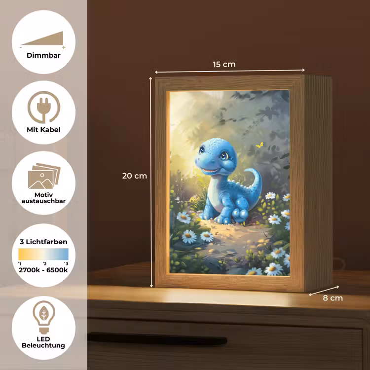 Dino - Blauw - Baby - Dinosaurus Light Box met kabel (Kinderlampje) klein -USP_websiteoverzichtDE