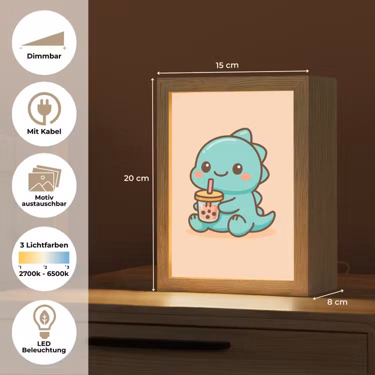 Dino - Boba - kawaii - Oranje Light Box met kabel (Kinderlampje) klein -USP_websiteoverzichtDE