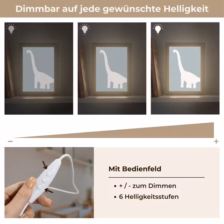 Dino - Brachiosaurus - Dinosaurus - Blauw Light Box met kabel klein -USP_dimbaarDE