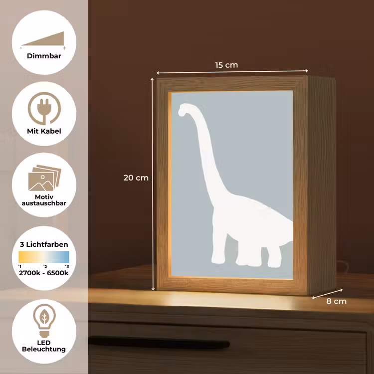Dino - Brachiosaurus - Dinosaurus - Blauw Light Box met kabel (Kinderlampje) klein -USP_websiteoverzichtDE
