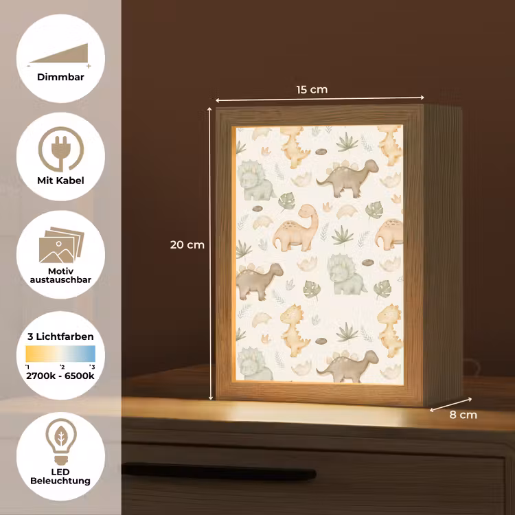 Dino - Patroon - Pastel Light Box met kabel (Kinderlampje) klein -USP_websiteoverzichtDE