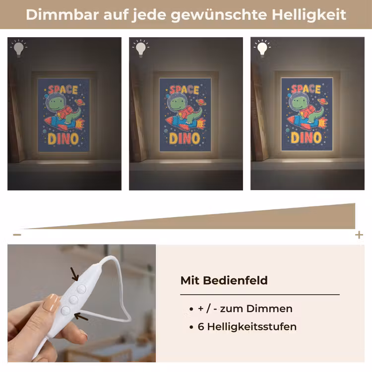Dino - Raket - Kleurrijk Light Box met kabel klein -USP_dimbaarDE