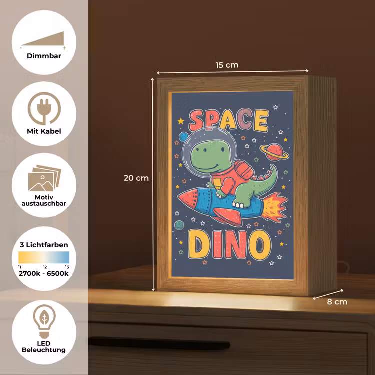Dino - Raket - Kleurrijk Light Box met kabel (Kinderlampje) klein -USP_websiteoverzichtDE