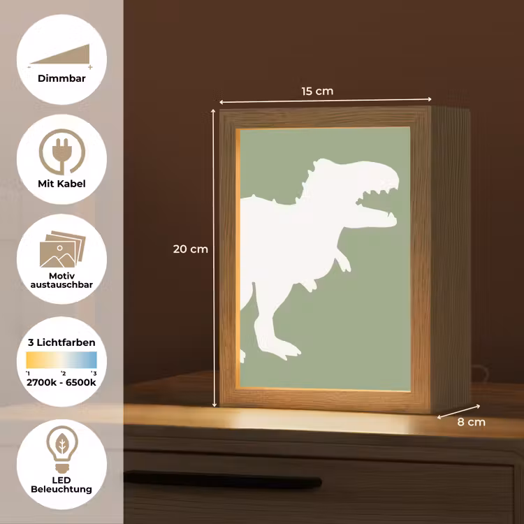 Dino - T-rex - Dinosaurus - Groen - Tyrannosaurus rex Light Box met kabel (Kinderlampje) klein -USP_websiteoverzichtDE