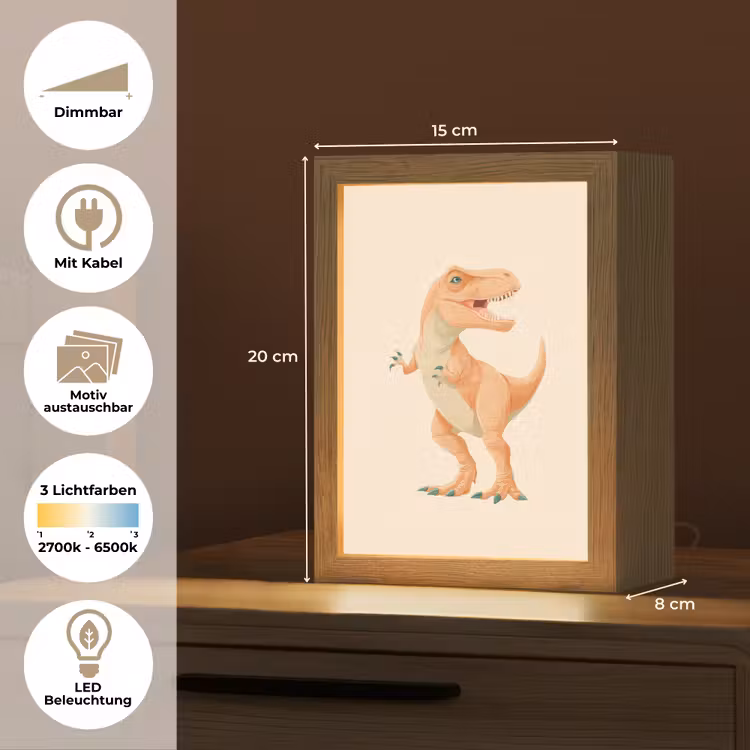 Dino - T-Rex - Oranje Light Box met kabel (Kinderlampje) klein -USP_websiteoverzichtDE