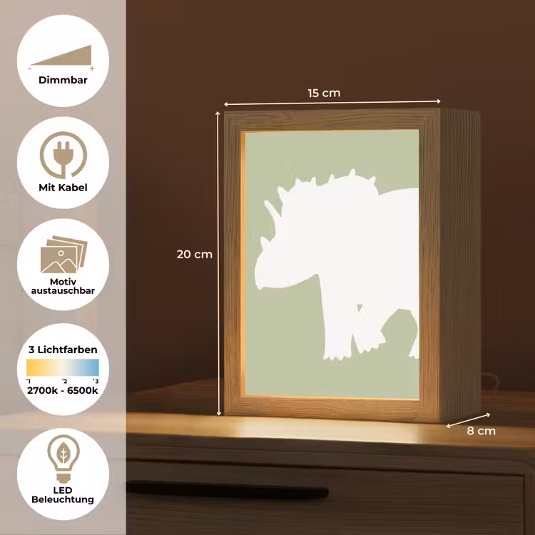 Dino - Triceratops - Dinosaurus - Groen Light Box met kabel (Kinderlampje) klein -USP_websiteoverzichtDE