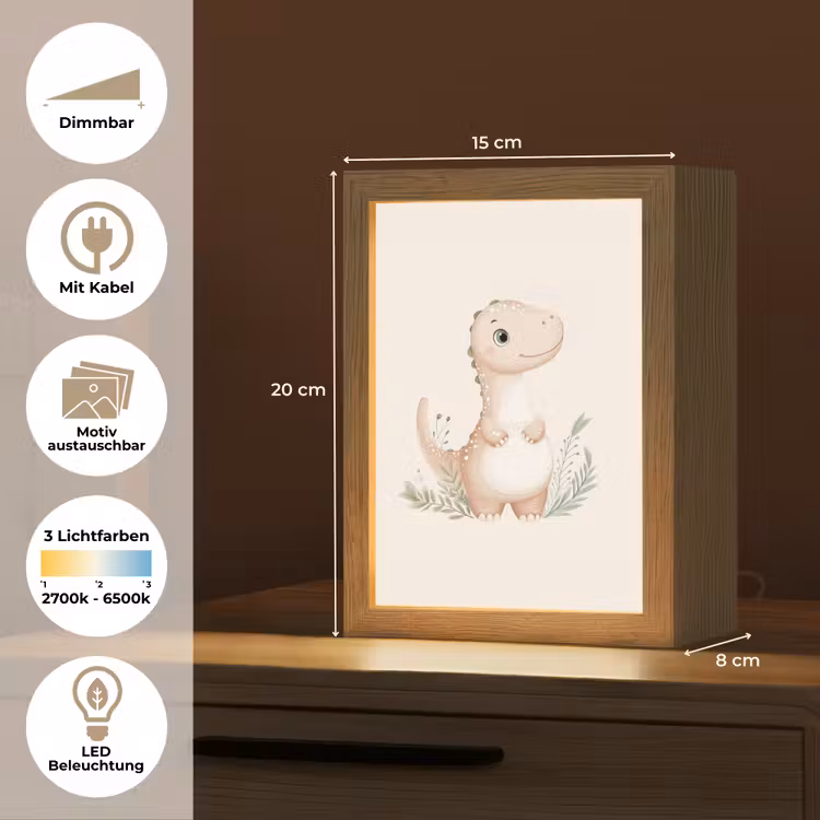 Dinosaurus - Bladeren - Pastel Light Box met kabel (Kinderlampje) klein -USP_websiteoverzichtDE
