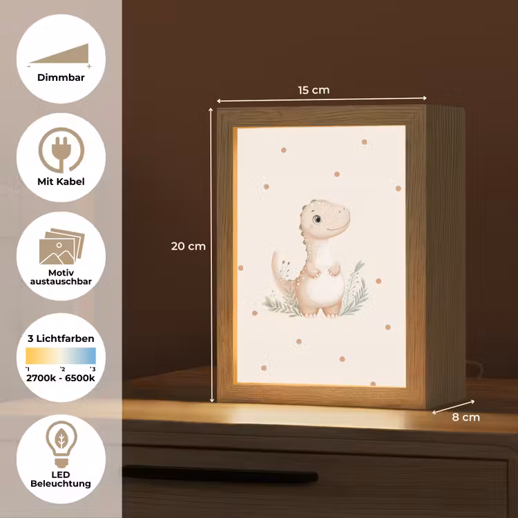 Dinosaurus - Bladeren - Pastel - Stippen Light Box met kabel (Kinderlampje) klein -USP_websiteoverzichtDE