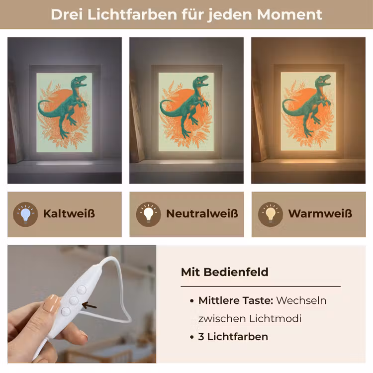 Dinosaurus - Groen - Planten - Cirkel Light Box met kabel klein -USP_lichtkleurDE