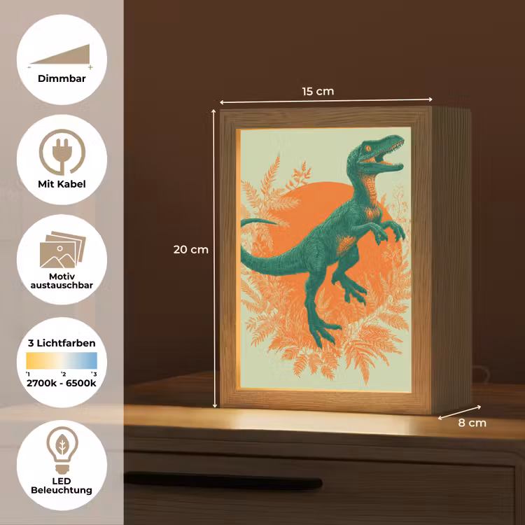 Dinosaurus - Groen - Planten - Cirkel Light Box met kabel (Kinderlampje) klein -USP_websiteoverzichtDE