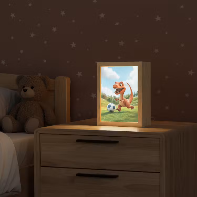 Dinosaurus - Oranje - Cartoon - Voetbal Light Box met kabel klein -sfeer1_kind