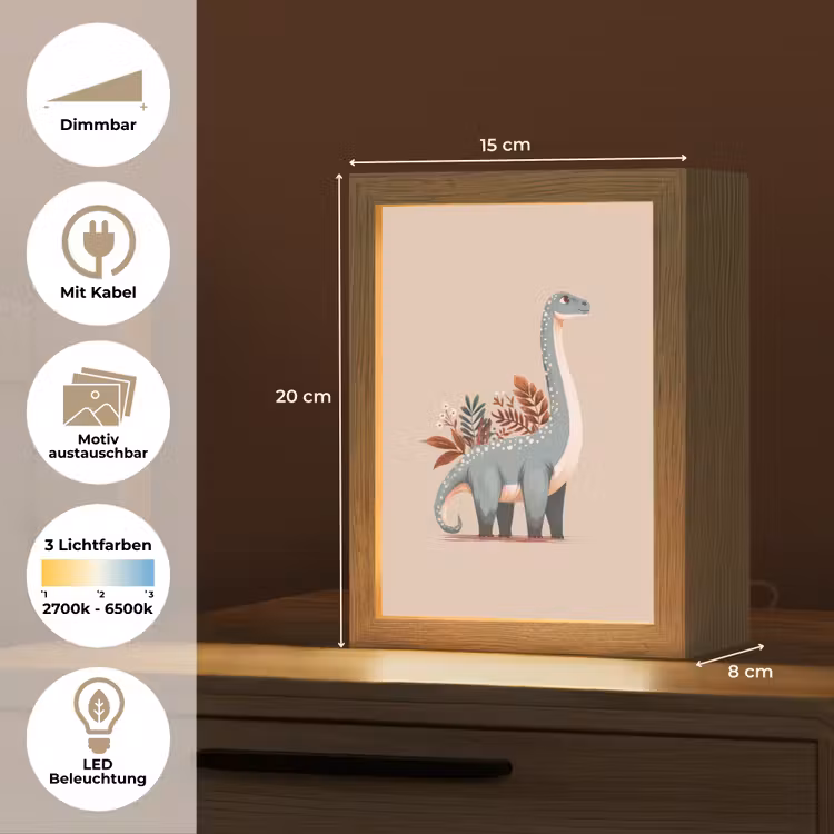 Dinosaurus - Planten - Beige Light Box met kabel (Kinderlampje) klein -USP_websiteoverzichtDE