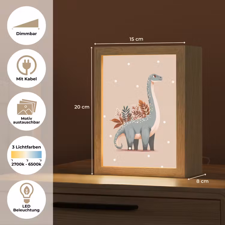 Dinosaurus - Planten - Beige - Stippen Light Box met kabel (Kinderlampje) klein -USP_websiteoverzichtDE
