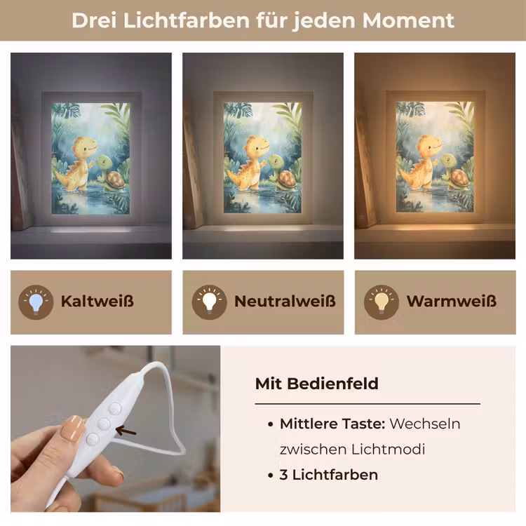 Dinosaurus - Schildpad - Illustratie - Aquarel Light Box met kabel klein -USP_lichtkleurDE