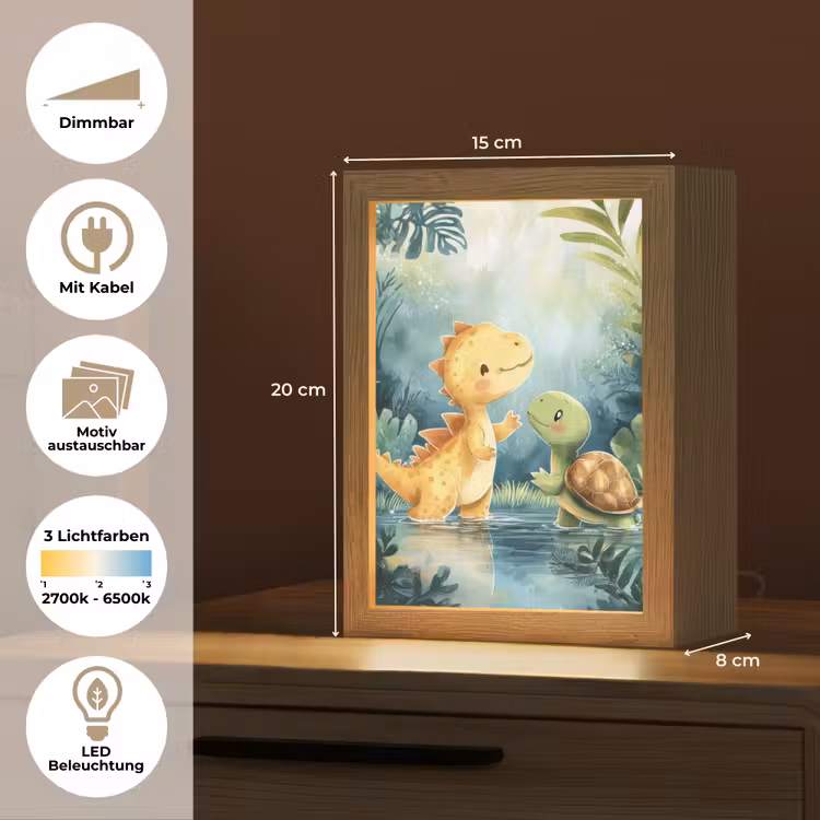 Dinosaurus - Schildpad - Illustratie - Aquarel Light Box met kabel (Kinderlampje) klein -USP_websiteoverzichtDE