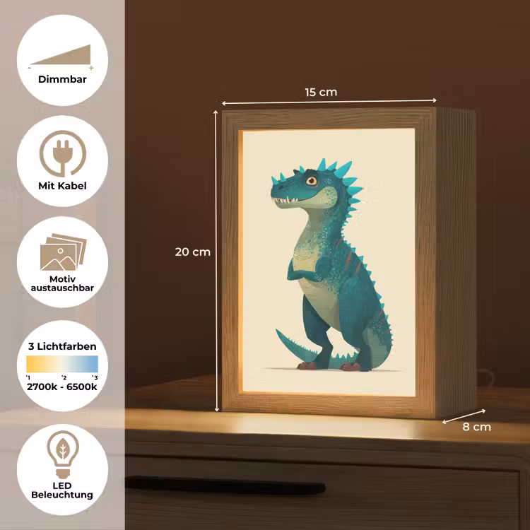 Dinosaurus - Turquoise - Stekels Light Box met kabel (Kinderlampje) klein -USP_websiteoverzichtDE