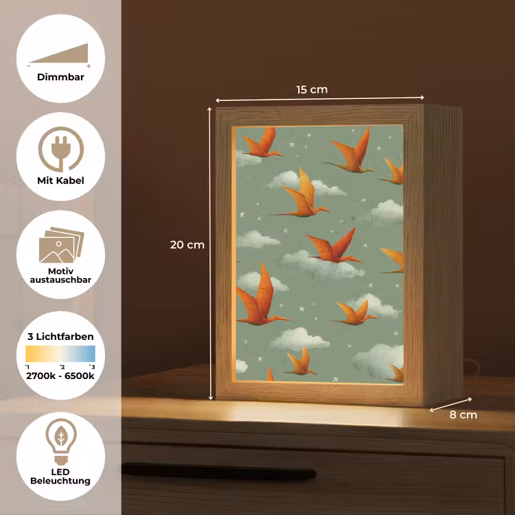 Dinosaurussen - Wolken - Sterren - Oranje Light Box met kabel (Kinderlampje) klein -USP_websiteoverzichtDE