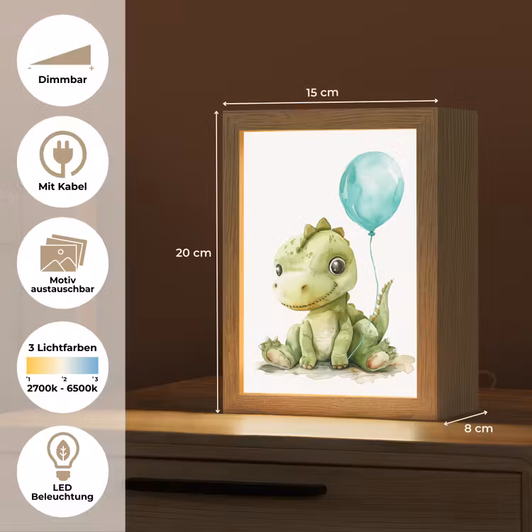 Draak - Baby dier - Blauwe ballon Light Box met kabel (Kinderlampje) klein -USP_websiteoverzichtDE