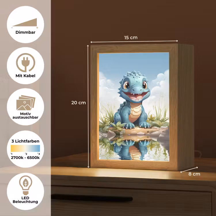 Draak - Blauw - Jongens - Kinderen Light Box met kabel (Kinderlampje) klein -USP_websiteoverzichtDE