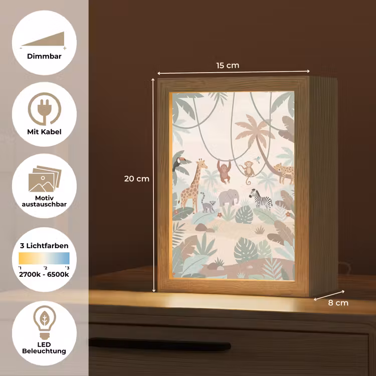 Jungle - Dieren - Groen Light Box met kabel (Kinderlampje) klein -USP_websiteoverzichtDE