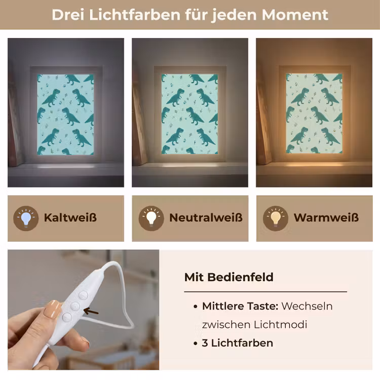 Donkergroen - Dinosaurussen - Afdrukken - Bladeren Light Box met kabel klein -USP_lichtkleurDE