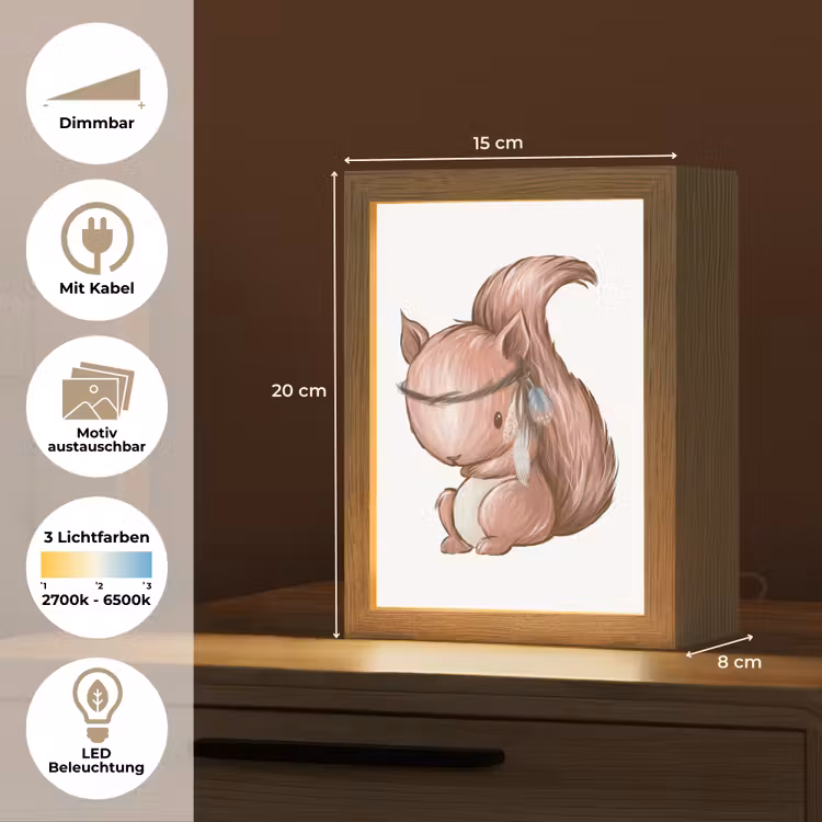 Eekhoorn - Dier - Bosdieren - Bruin Light Box met kabel (Kinderlampje) klein -USP_websiteoverzichtDE
