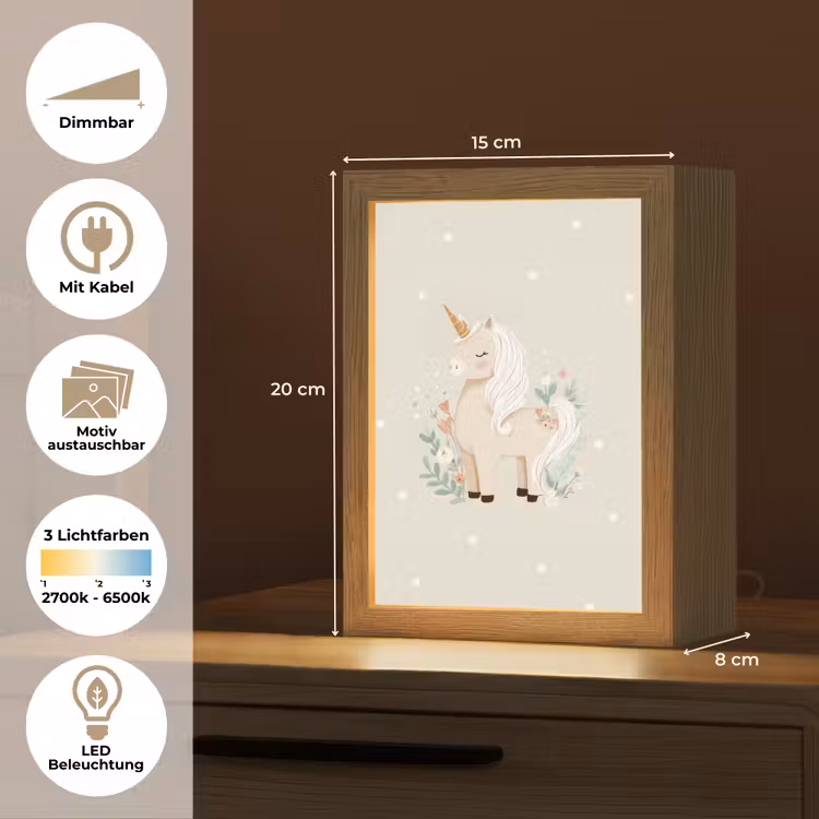 Eenhoorn - Bloemen - Stippen Light Box met kabel (Kinderlampje) klein -USP_websiteoverzichtDE