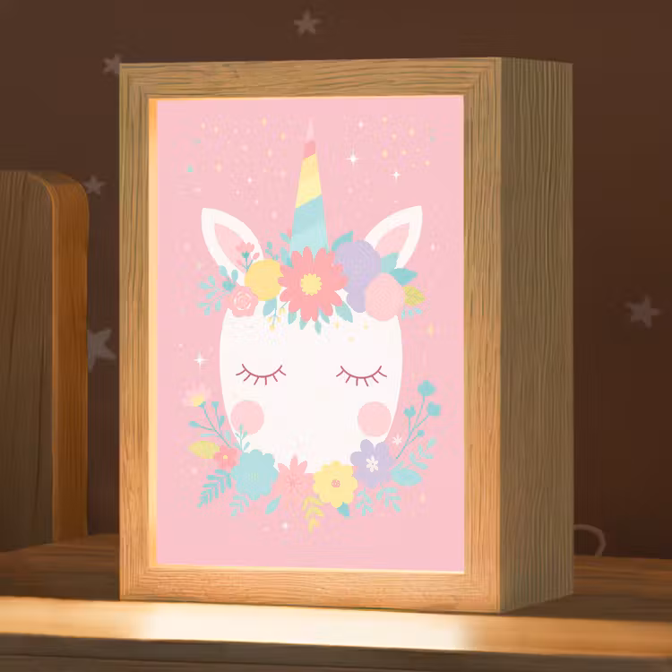 Eenhoorn - Bloemen - Roze Light Box met kabel klein -zzz_3d_website