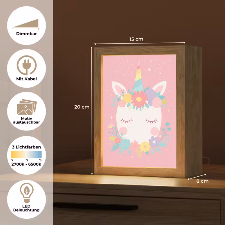 Eenhoorn - Bloemen - Roze Light Box met kabel (Kinderlampje) klein -USP_websiteoverzichtDE
