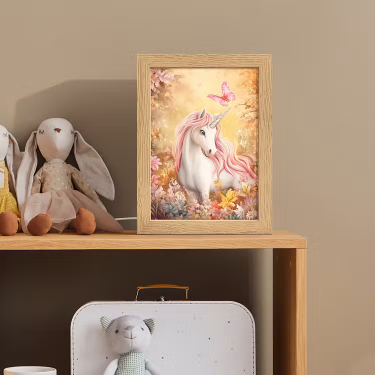 Eenhoorn - Bloemen - Vlinder - Roze Light Box met kabel klein -sfeer2_kind
