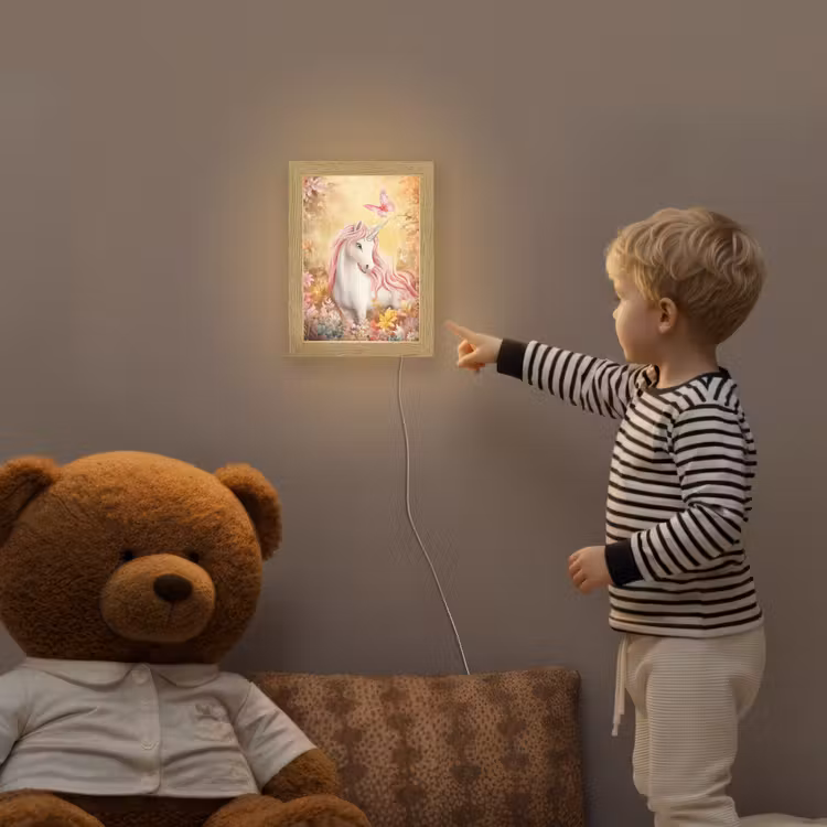 Eenhoorn - Bloemen - Vlinder - Roze Light Box met kabel klein -sfeer4a_kind