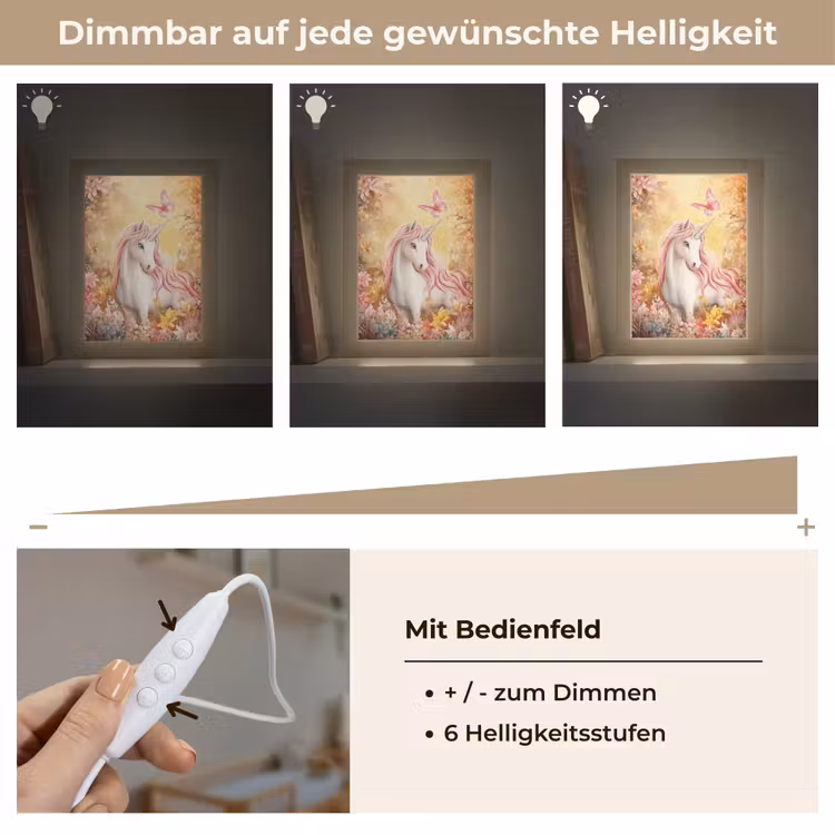 Eenhoorn - Bloemen - Vlinder - Roze Light Box met kabel klein -USP_dimbaarDE