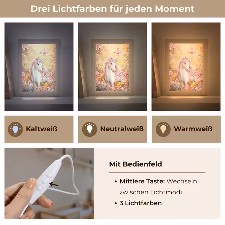Eenhoorn - Bloemen - Vlinder - Roze Light Box met kabel klein -USP_lichtkleurDE