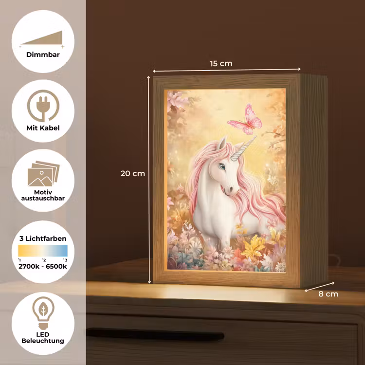 Eenhoorn - Bloemen - Vlinder - Roze Light Box met kabel (Kinderlampje) klein -USP_websiteoverzichtDE