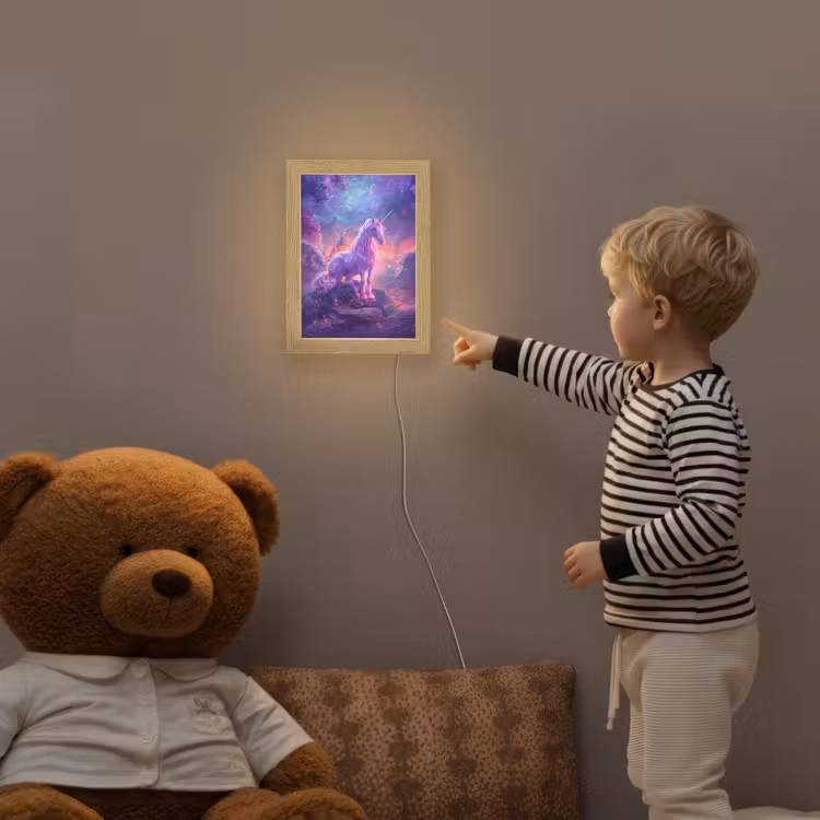 Eenhoorn - Fantasy - Kasteel - Meisje - Paars - Roze Light Box met kabel klein -sfeer4a_kind